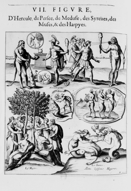 Mythologie, Paris, 1627 - VII. Figure, D'Hercule, de Persée, de Méduse, des Sirènes, des Muses & des Harpies, p. 666