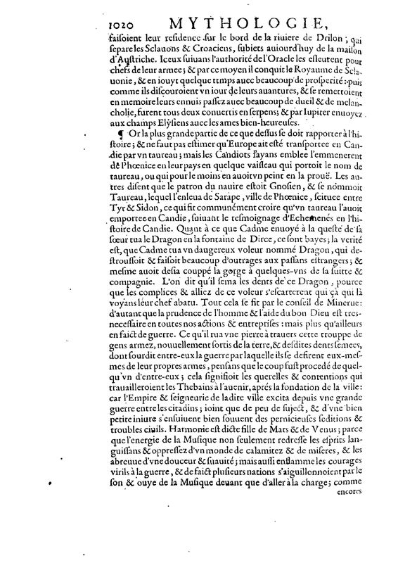 Mythologie, Paris, 1627 - IX, 15 : De Harmonie, & de Cadmus, p. 1020