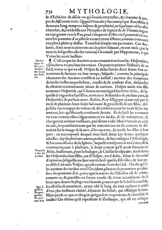 Mythologie, Paris, 1627 - VII, 8 : Des Hesperides, p. 732