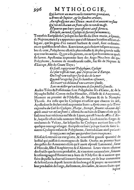 Mythologie, Paris, 1627 - IX, 9 : Des Cyclopes, p. 996