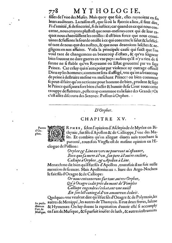Mythologie, Paris, 1627 - VII, 15 : D’Orphee, p. 778