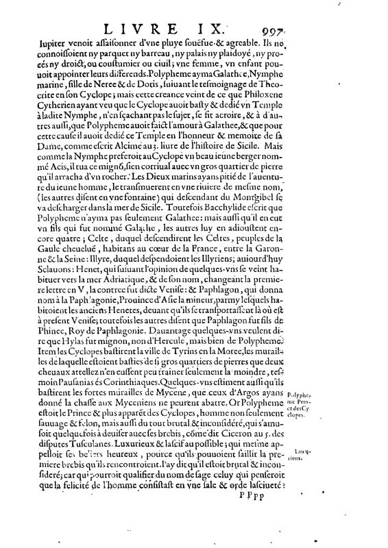 Mythologie, Paris, 1627 - IX, 9 : Des Cyclopes, p. 997