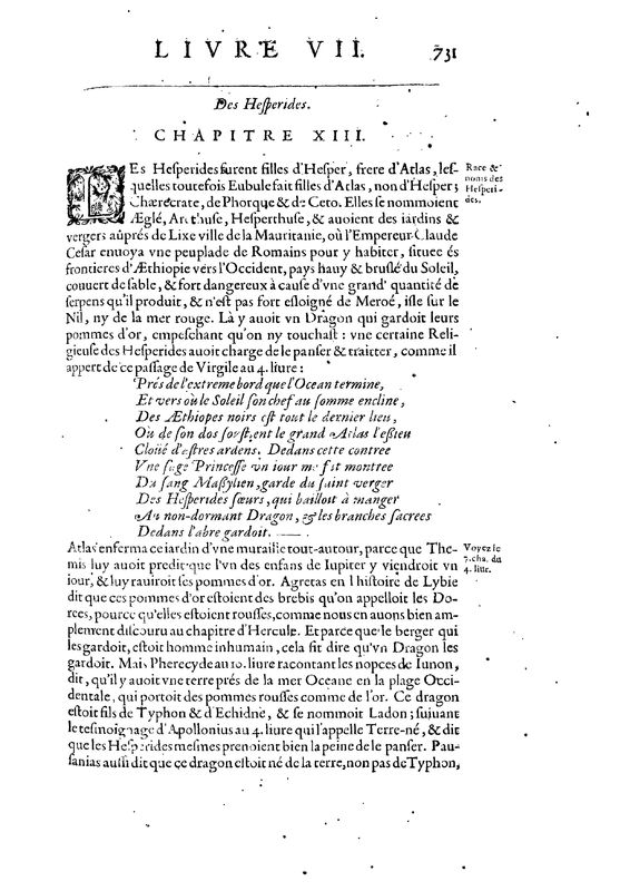 Mythologie, Paris, 1627 - VII, 8 : Des Hesperides, p. 731