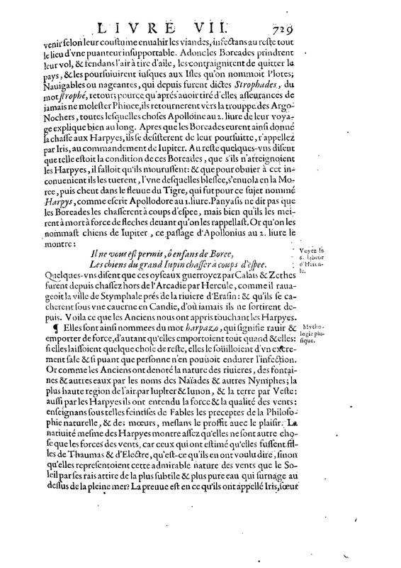 Mythologie, Paris, 1627 - VII, 7 : Des Harpyes, p. 729