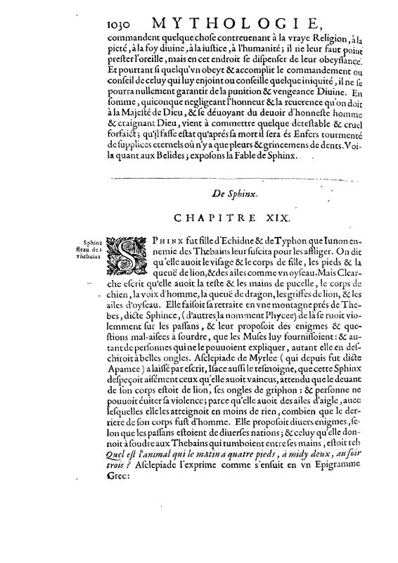 Mythologie, Paris, 1627 - IX, 19 : De Sphinx, p. 1030