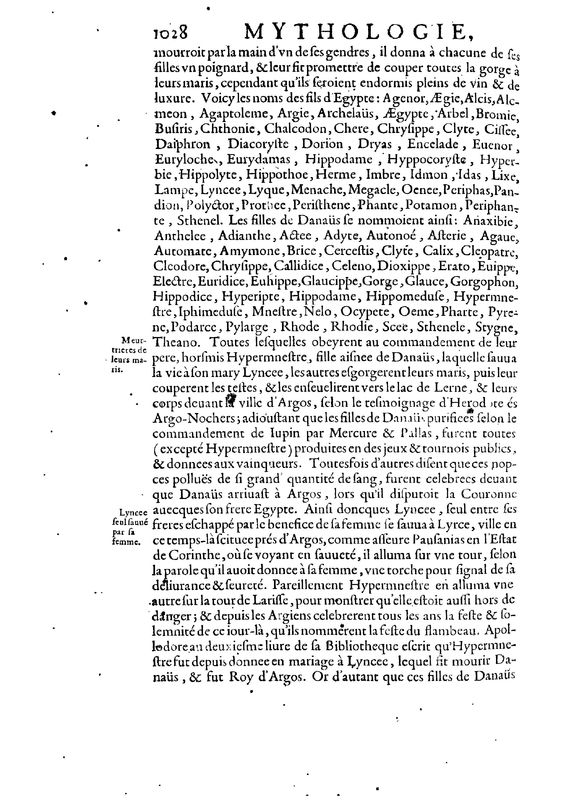 Mythologie, Paris, 1627 - IX, 18 : Des Belides, ou Danaides, p. 1028