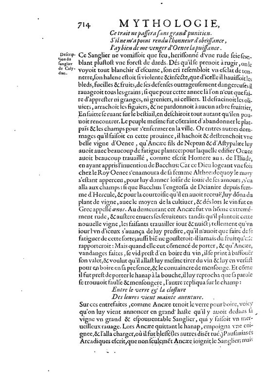 Mythologie, Paris, 1627 - VII, 4 : Du Sanglier de Calydon, p. 714