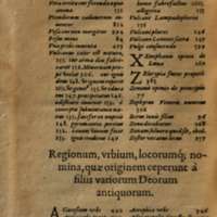 Mythologia, Francfort, 1581 - Regionum, urbium, locorumque nomina, quæ originem ceperunt a filiis variorum Deorum antiquorum, n.p.