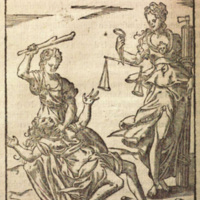 Mythologie, Lyon, 1612 - La Justice ; l'Injustice battue par la Justice